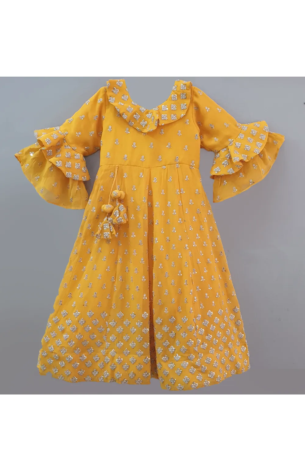 Yellow sequin work anarkali dress