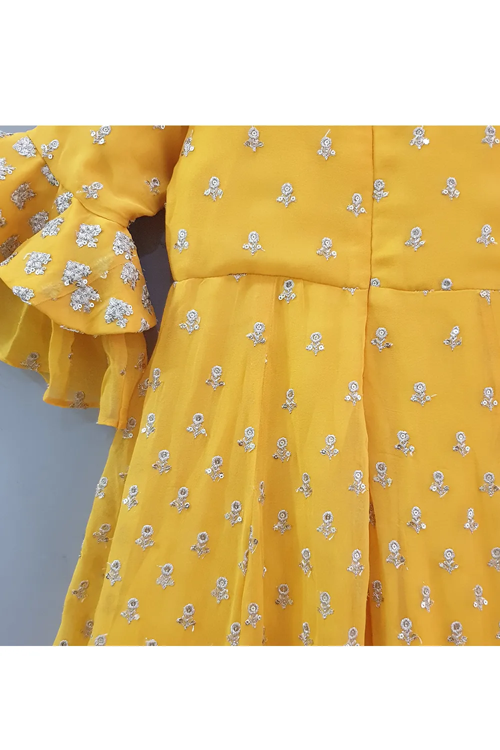 Yellow sequin work anarkali dress